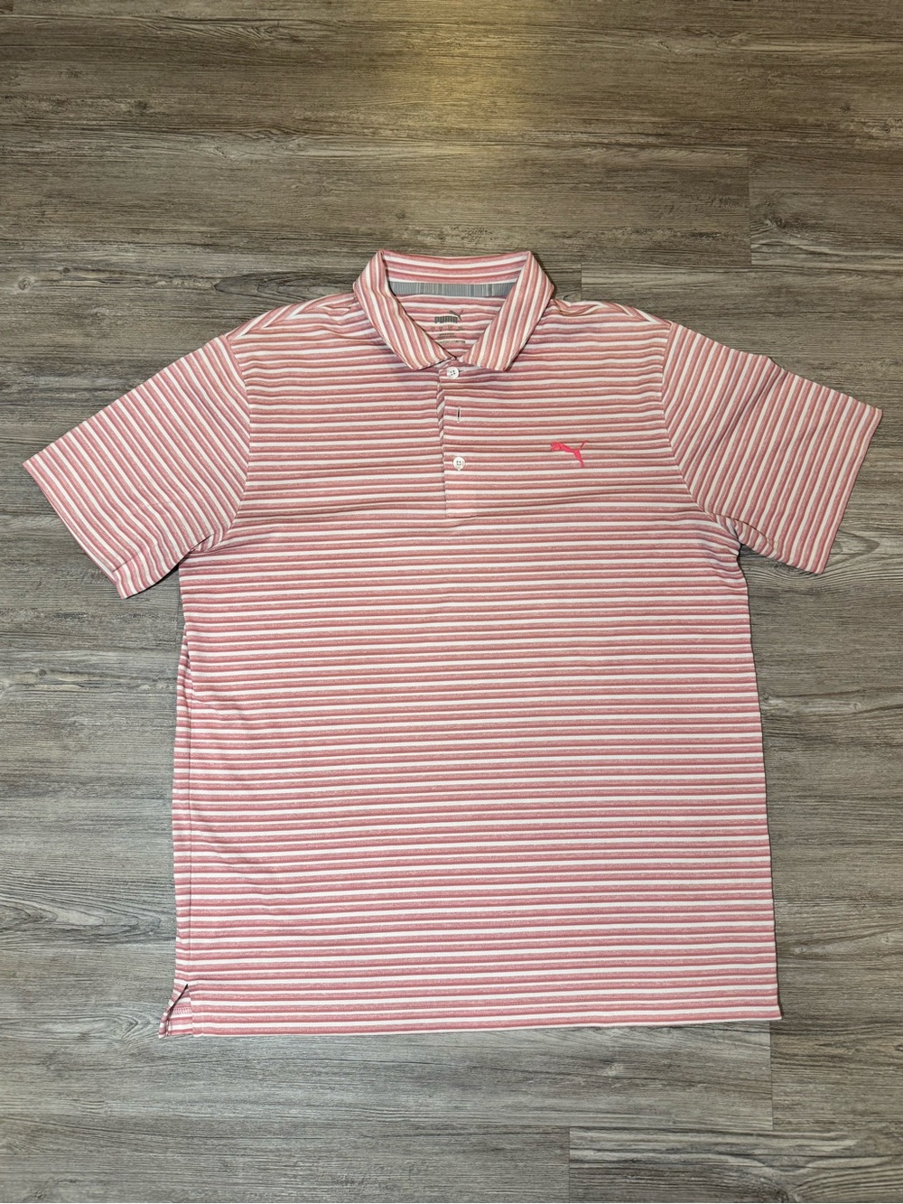 Puma Men's Coral and White Striped Golf Performance Polo Size L